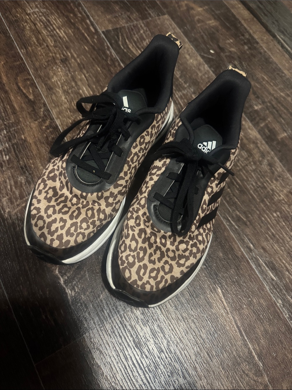 adidas Girl’s Leopard Print Athletic Sneakers - Brown/Black - size 4.5